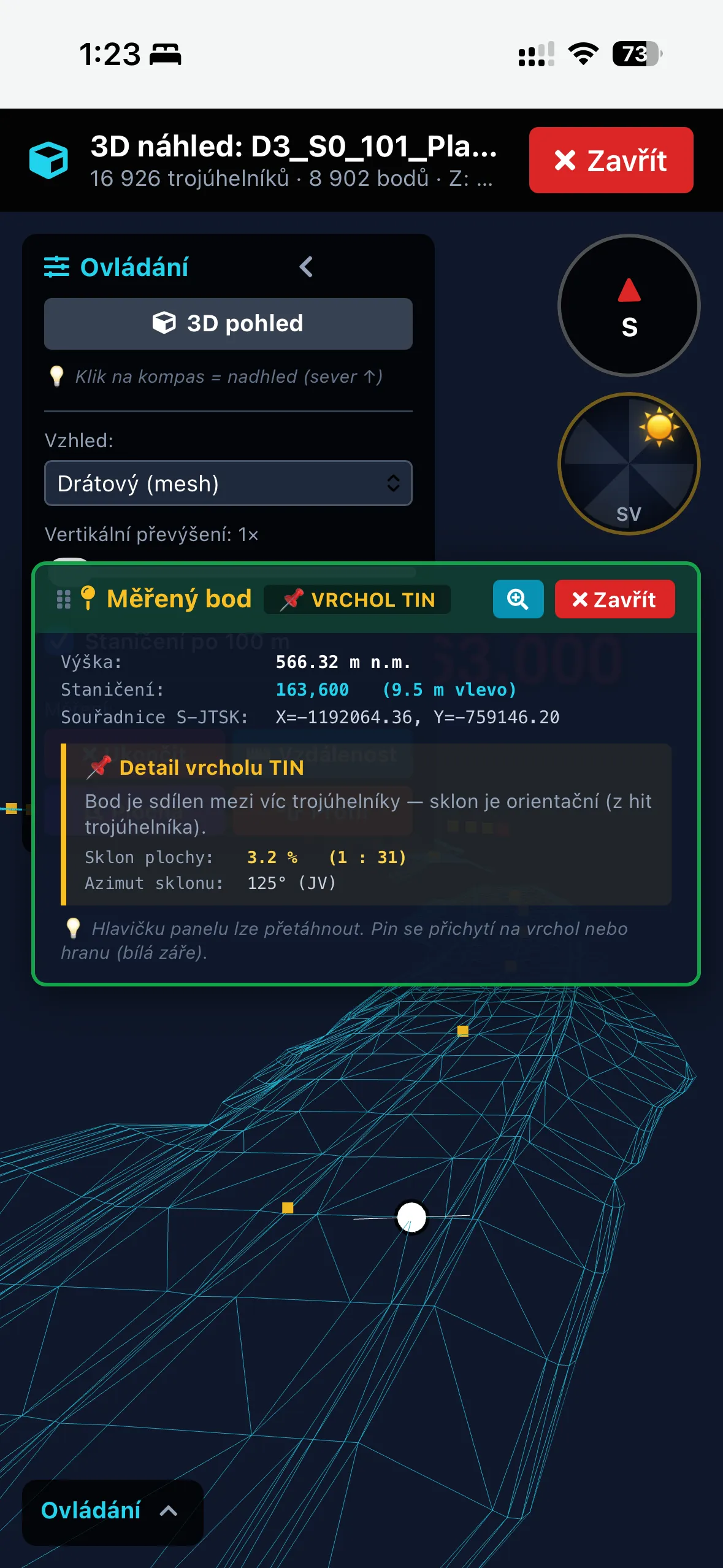 Detail lomového bodu v 3D modelu