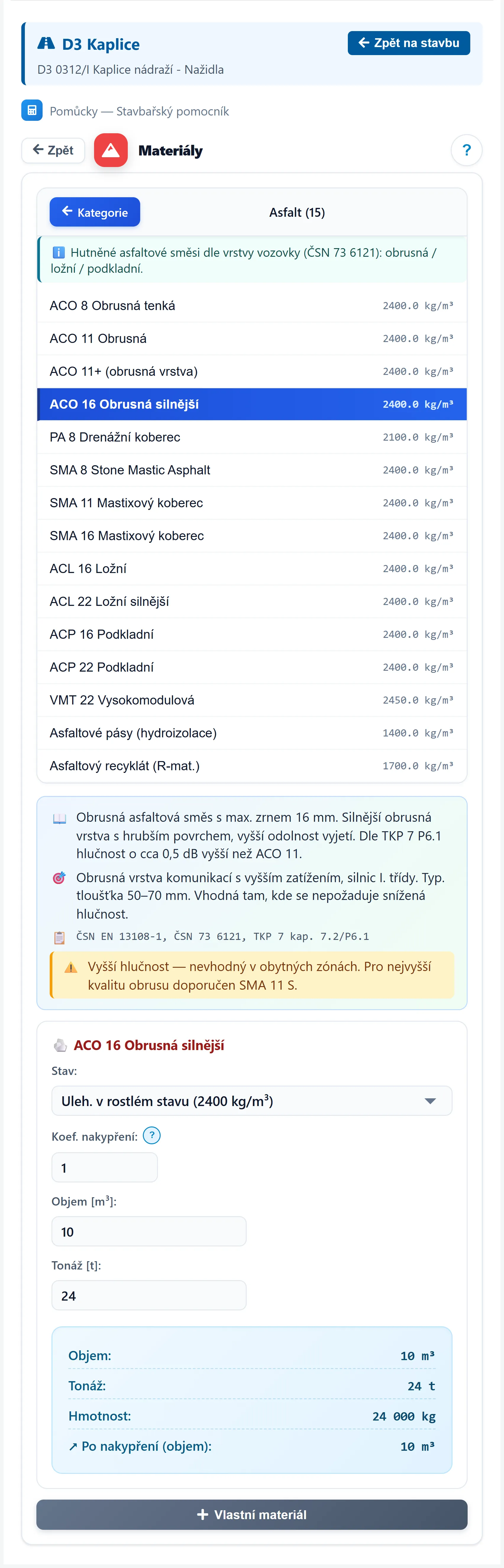 Databáze materiálů – asfaltové směsi