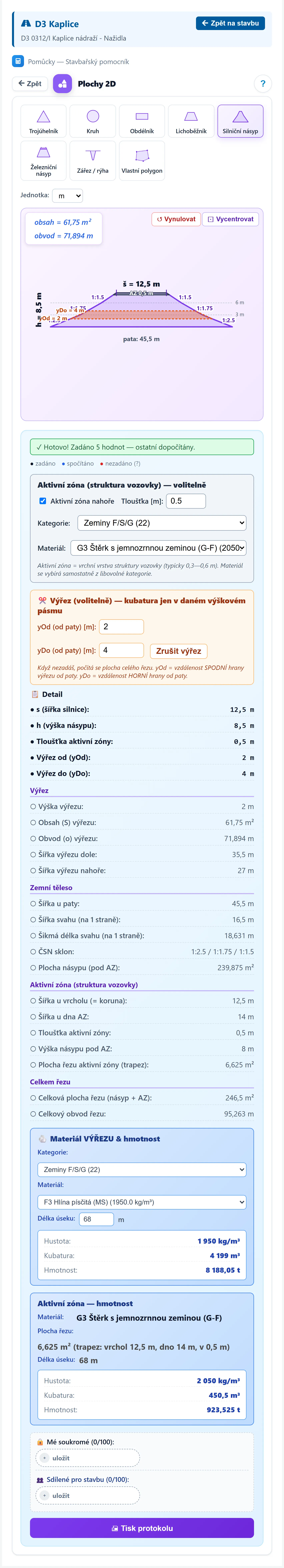 Kalkulačka násypu